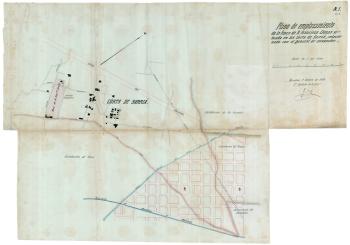 Plànol d’emplaçament de la finca de Francesc Llenas situada en les Corts de Sarrià relacionat amb el general d’eixample, 7/2/1878. Autoria: Roman Prats. Fons: Diputació de Barcelona. (CAT AGDB 1177).