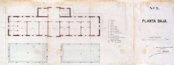 Planta baixa edifici Hidroteràpic a la Casa de Maternitat, 20/10/1884. Autoria: Josep Conrad Batrolí. Fons: Diputació de Barcelona. (CAT AGDB R. 6480)