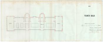 Planta baixa de l’edifici de safareig, 17/10/1892. Autoria: Camil Oliveras. Fons: Diputació de Barcelona. (CAT AGDB 2300, exp. 3)