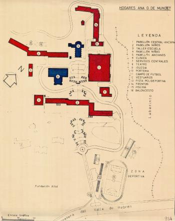 Plànol del recinte Hogares Ana G. de Mundet, c.1971. Autoria desconeguda. Fons: Diputació de Barcelona. (CAT AGDB 239-1, 214).